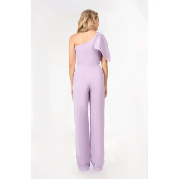 DRESS THE POPULATION Tiffany One-Shoulder Jumpsuit in Wisteria Size Medium - Picture 11 of 11